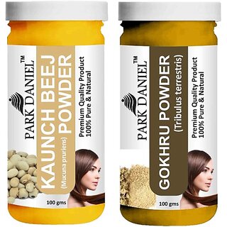 PARK DANIEL Pure & Natural Kaunch Beej Powder & Gokhru Powder Combo Pack of 2 Bottles of 100 gm (200 gm ) (200 ml)