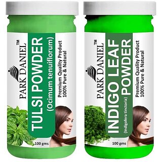 PARK DANIEL Pure & Natural Tulsi Powder & Indigo Leaf Powder Combo Pack of 2 Bottles of 100 gm (200 gm ) (200 ml)