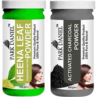 PARK DANIEL Pure & Natural Henna Leaf Powder & Activated Charcoal Powder Combo Pack (200 ml)