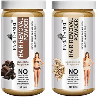 PARK DANIEL Premium Chocolate + Sandalwood Fragrance Hair Removal Powder- For Underarms, Hand, Legs & Bikini Line(Three in one Use)Combo Pack of 2 Jars of 150gm (300gm) Wax (300 g, Set of 2)