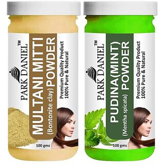 PARK DANIEL Pure & Natural Multani Mitti Powder & Pudina(Mint)Powder Combo Pack of 2 Bottles of 100 gm (200 gm ) (200 ml)