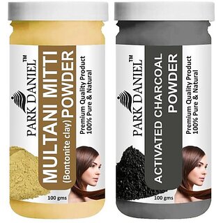 PARK DANIEL Pure & Natural Multani Mitti Powder & Activated Charcoal Powder Combo Pack of 2 Bottles of 100 gm (200 gm ) (200 ml)