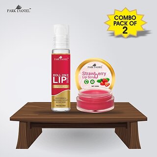 PARK DANIEL Roll On Lip Serum (10 ml) & Strawberry Lip Scrub (8 gm) Combo Pack Of 2 items Fruity (Pack of: 2, 18 g)
