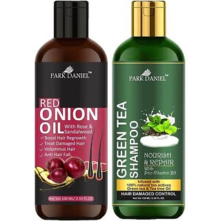 PARK DANIEL Red Onion Oil & Green Tea Shampoo Combo Pack Of 2 bottle of 100 ml(200 ml) (200 ml)