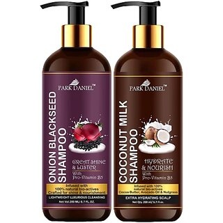 PARK DANIEL Premium Onion Blackseed Shampoo & Coconut Milk Shampoo Combo Pack Of 2 bottle of 200 ml(400 ml) (400 ml)