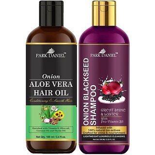 PARK DANIEL Aloe Vera Oil & Onion Blackseed Shampoo Combo Pack Of 2 bottle of 100 ml(200 ml) (200 ml)