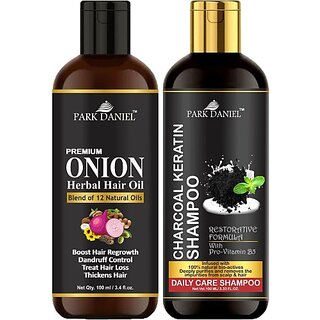 PARK DANIEL Onion Oil & Activated Charcoal Shampoo Combo Pack Of 2 bottle of 100 ml(200 ml) (200 ml)