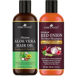 PARK DANIEL Premium Aloe Vera Oil & Red Onion Shampoo Combo Pack Of 2 bottle of 100 ml(200 ml) (200 ml)