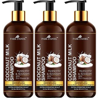 PARK DANIEL Premium Coconut Milk Shampoo -For Hydrate and Nourishment Combo Pack 3 Bottle of 200 ml(600 ml) (600 ml)