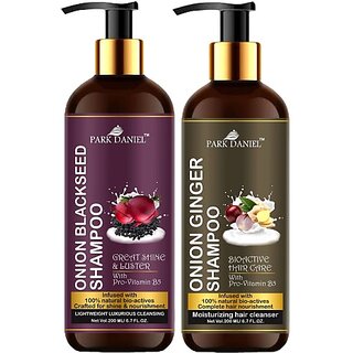 PARK DANIEL Premium Onion Blackseed Shampoo & Onion Ginger Shampoo Combo Pack Of 2 bottle of 200 ml(400 ml) (400 ml)