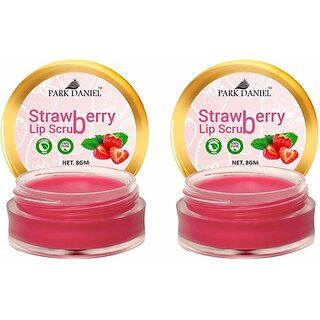 PARK DANIEL Premium Strawberry Lip Scrub for dark lips to lighten for Men & Women- Enriched with Cane Sugar Powder, Tocopherol (Vitamin E), Cocoa Butter, Shea Butter Combo pack of 2 Jars of 08 gms(16 Gms) Strawberry (Pack of: 2, 16 g)