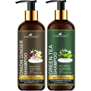 PARK DANIEL Premium Onion Ginger & Green Tea Shampoo Combo Pack Of 2 bottle of 200 ml(400 ml) (400 ml)