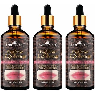 PARK DANIEL Natural Caffeine Lip Serum Oil With Vitamin E and Almond Oil- For Soft Lips Combo Pack Of 3 Bottles of 30ml (90ml) (90 ml, Brown)