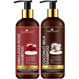 PARK DANIEL Premium Rose Shampoo & Coconut Milk Shampoo Combo Pack Of 2 bottle of 200 ml(400 ml) (400 ml)