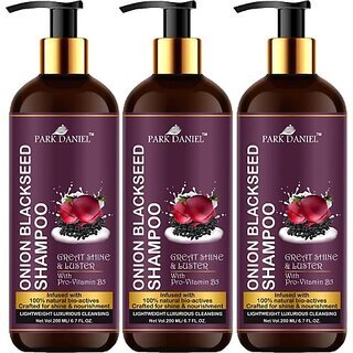 PARK DANIEL Premium Onion Blackseed Shampoo -for Great Shine and Luster Hair Combo Pack 3 Bottle of 200 ml(600 ml) (600 ml)