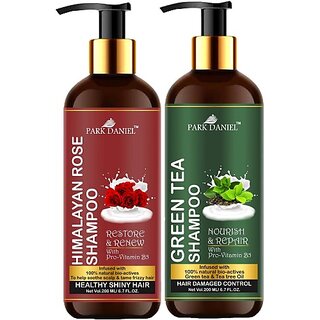 PARK DANIEL Premium Rose Shampoo & Gree Tea Shampoo Combo Pack Of 2 bottle of 200 ml(400 ml) (400 ml)