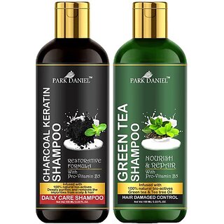 PARK DANIEL Premium Charcoal Keratin Shampoo & Green Tea Shampoo Combo Pack Of 2 bottle of 100 ml(200 ml) (200 ml)