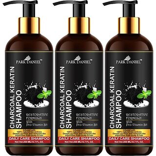 PARK DANIEL Premium Charcoal Keratin Shampoo - An Daily Care Shampoo Combo Pack 3 Bottle of 200 ml(600 ml) (600 ml)