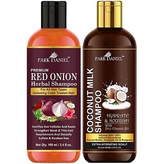 PARK DANIEL Red Onion Shampoo & Coconut Milk Shampoo Combo Pack Of 2 bottle of 100 ml(200 ml) (200 ml)