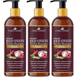 PARK DANIEL Premium Red Onion Herbal Shampoo - For Hair Growth & Anti Hair Fall Combo Pack Of 3 bottle of 200 ml(600 ml) (600 ml)