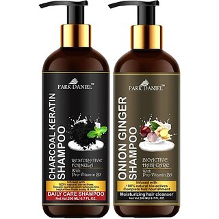 PARK DANIEL Premium Charcoal Keratin Shampoo & Onion Ginger Shampoo Combo Pack Of 2 bottle of 200 ml(400 ml) (400 ml)