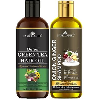 PARK DANIEL Green Tea Oil & Onion Ginger Shampoo Combo Pack Of 2 bottle of 100 ml(200 ml) (200 ml)