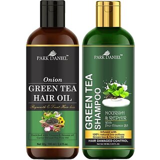 PARK DANIEL Premium Green Tea Oil & Green Tea Shampoo Combo Pack Of 2 bottle of 100 ml(200 ml) (200 ml)