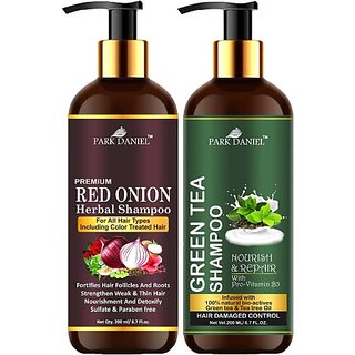 PARK DANIEL Red Onion Shampoo & Green Tea Shampoo Combo Pack Of 2 bottle of 200 ml(400 ml) (400 ml)