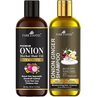 PARK DANIEL Premium Onion Oil & Onion Ginger Shampoo Combo Pack Of 2 bottle of 100 ml(200 ml) (200 ml)
