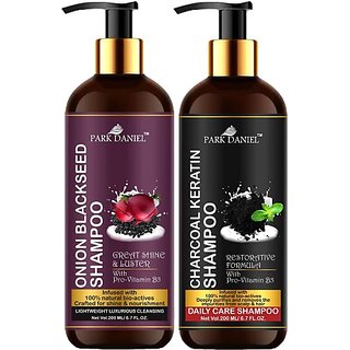 PARK DANIEL Premium Onion Blackseed Shampoo & Charcoal Keratin Shampoo Combo Pack Of 2 bottle of 200 ml(400 ml) (400 ml)