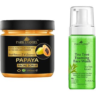 PARK DANIEL Papaya Scrub & Tea Tree Face Wash For Blackheads Removal Combo Pack of 2 (250 ML) (2 Items in the set)