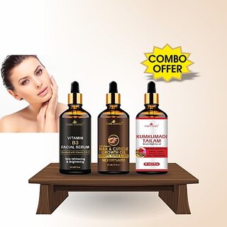 PARK DANIEL Premium Vitamin B3 Facial Serum, Nail & Cuticle Growth Oil & Kumkumadi Tailam Face Oil Combo Pack of 3 Bottles of 30 ml(90 ml) (3 Items in the set)