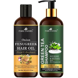 PARK DANIEL Pure and Natural Onion Fenugreek Oil & Green Tea Shampoo Combo Pack Of 2 bottle of 200 ml(400 ml) (2 Items in the set)
