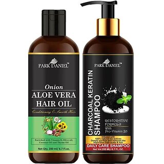 PARK DANIEL Pure and Natural Aloe Vera Oil & Activated Charcoal Shampoo Combo Pack Of 2 bottle of 200 ml(400 ml) (2 Items in the set)