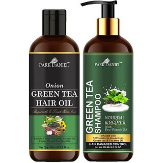 PARK DANIEL Pure and Natural Green Tea Oil & Green Tea Shampoo Combo Pack Of 2 bottle of 200 ml(400 ml) (2 Items in the set)