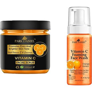 PARK DANIEL Vitamin C Scrub & Vitamin C Face Wash For Blackheads Removal Combo Pack of 2 (250 ML) (2 Items in the set)