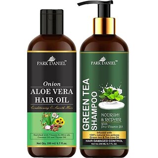 PARK DANIEL Pure and Natural Aloe Vera Oil & Green Tea Shampoo Combo Pack Of 2 bottle of 200 ml(400 ml) (2 Items in the set)