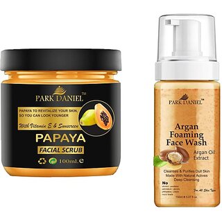 PARK DANIEL Papaya Scrub & Argan Face Wash For Blackheads Removal Combo Pack of 2 (250 ML) (2 Items in the set)