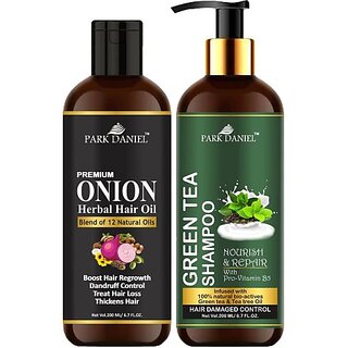 PARK DANIEL Pure and Natural Onion Oil & Green Tea Shampoo Combo Pack Of 2 bottle of 200 ml(400 ml) (2 Items in the set)