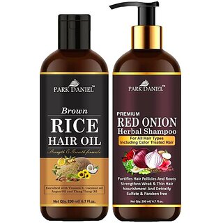 PARK DANIEL Pure and Natural Brown Rice Oil & Red Onion Shampoo Combo Pack Of 2 bottle of 200 ml(400 ml) (2 Items in the set)