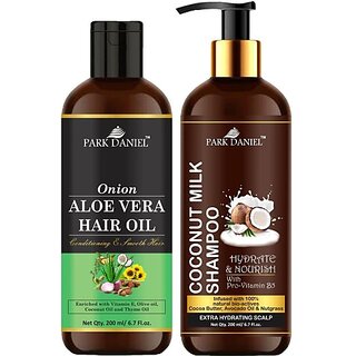 PARK DANIEL Pure and Natural Aloe Vera Oil & Coconut Shampoo Combo Pack Of 2 bottle of 200 ml(400 ml) (2 Items in the set)
