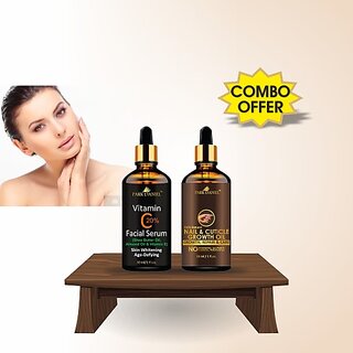 PARK DANIEL Premium Vitamin C Facial Serum & Nail & Cuticle Growth Oil Combo Pack of 2 Bottles of 30 ml(60 ml) (2 Items in the set)