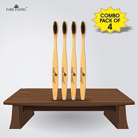PARK DANIEL Natural Bamboo Wooden ECO Friendly Charcoal Toothbrush with Soft Medium Bristles(04 Pcs.) Medium Toothbrush (4 Toothbrushes)