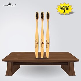 PARK DANIEL Natural Bamboo Wooden ECO Friendly Charcoal Toothbrush with Soft Medium Bristles(03 Pcs.) Medium Toothbrush (3 Toothbrushes)
