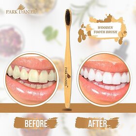 PARK DANIEL Natural Bamboo Wooden ECO Friendly Charcoal Toothbrush with Soft Medium Bristles(01 Pc.) Medium Toothbrush ()
