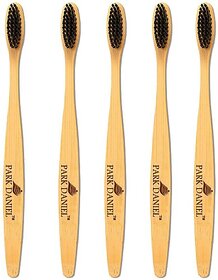 PARK DANIEL Natural Bamboo Wooden ECO Friendly Charcoal Toothbrush with Soft Medium Bristles(05 Pcs.) Medium Toothbrush (5 Toothbrushes)