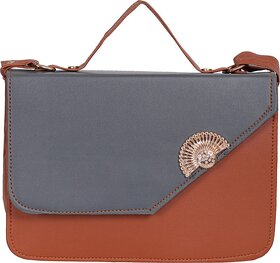 29K Women Grey And Tan Regular Use PU Sling Bag With Adjustable Strap