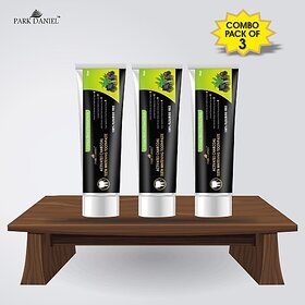 PARK DANIEL Natural Activated Charcoal Teeth Whitening Toothpaste - For Tobacco Stain, Tartar, Gutkha Stain and Yellow Teeth Removal | No Side Effect Combo Pack of 3 Tubes of 100gm(300gms) Toothpaste (300, Pack of 3)