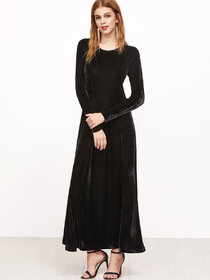 Vivient Women Black Plain Round Neck Long Dress