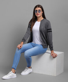 Vivient Women Grey Plain Chain Pullover